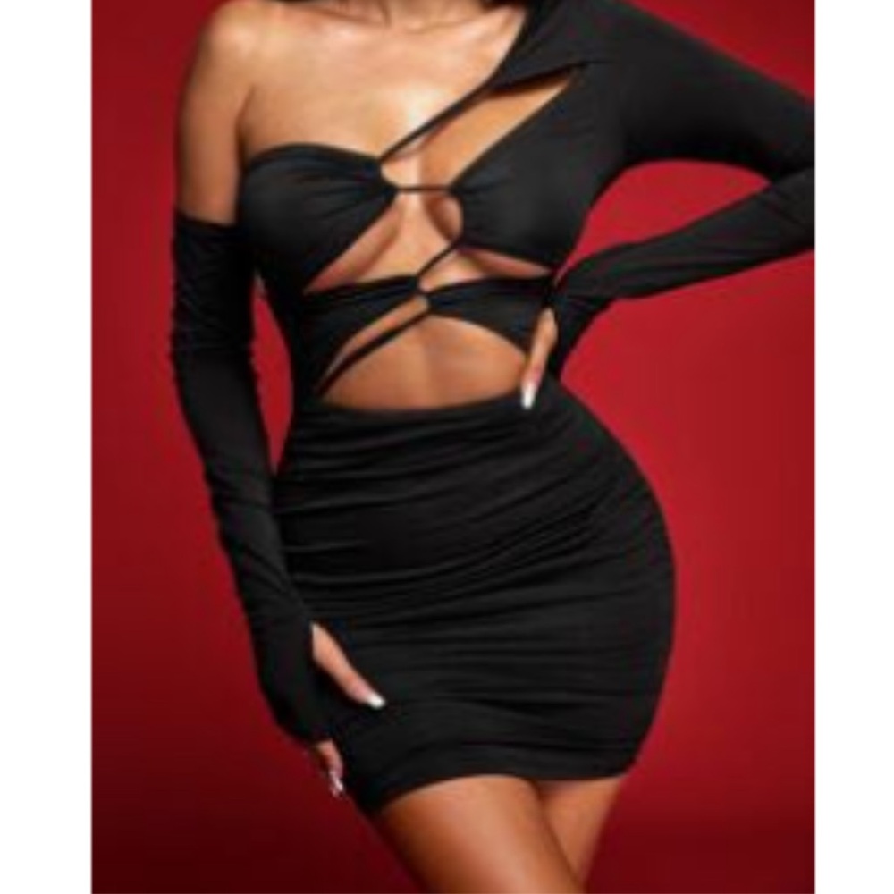 SHEIN Black Cut-Out Long Sleeve Dress